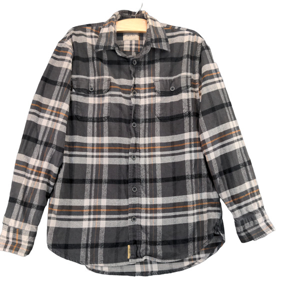 Jachs Mens Button-Up Shirt Gray Plaid Medium Long Sleeve Chest Flap Pockets - Picture 1 of 13